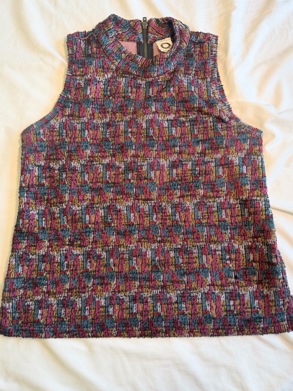 Anthropologie Multicolor Knit Mock Neck Tank — Pink, Blue & Black